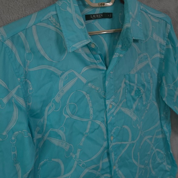 Lauren Ralph Lauren Button Up Shirt Dress Long Sleeve Top Crest Geometric Large - Picture 7 of 15